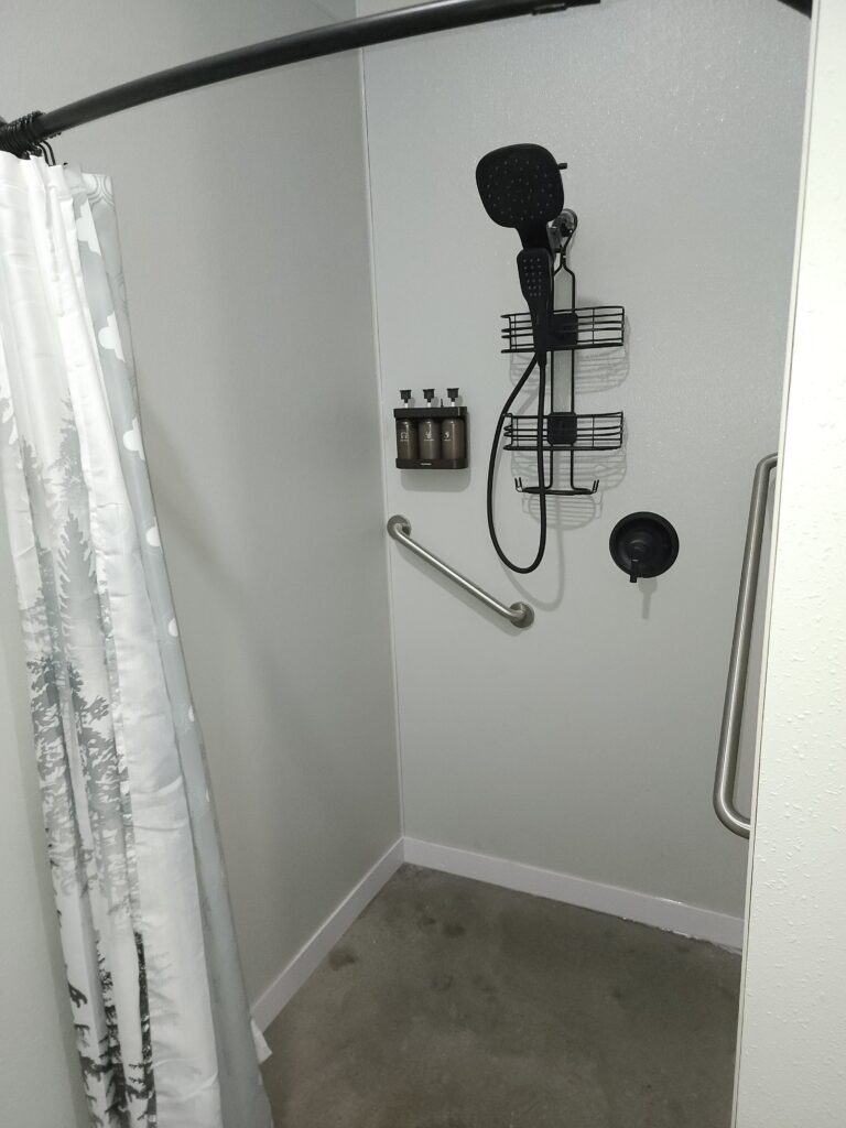 Spacious shower in the Main Lodge primary bathroom