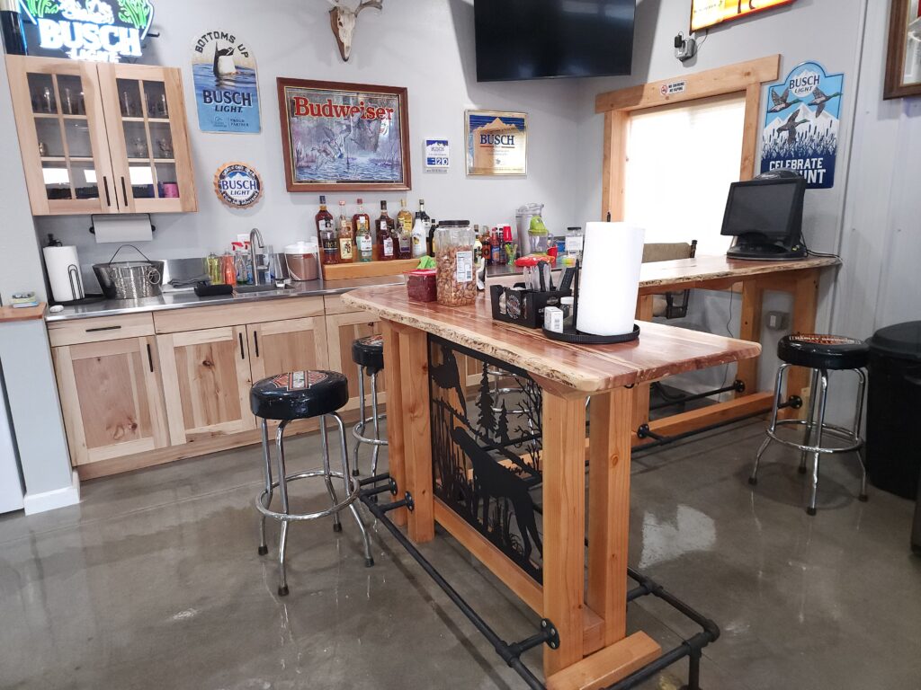 Custom cedar bar in the Main Lodge